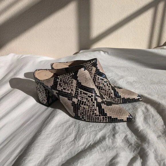 Marc Fisher Beige and Black Snake-Print Mules - Picture 9 of 9